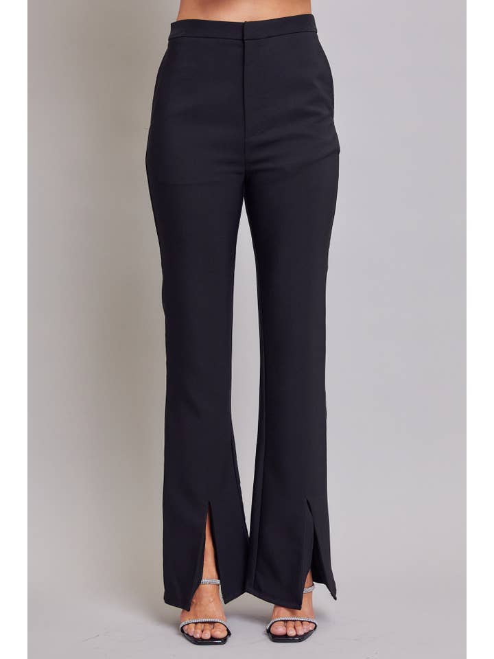 Black Woven Double Breasted Blazer with Ruffle Peplum & Pants Set for wholesale on Faire4