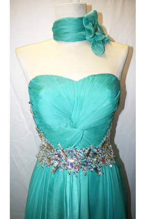 Chicas - Wholesale Gown - Women's - Long Ruched Chiffon Dress With Jewel Rhinestones C55033