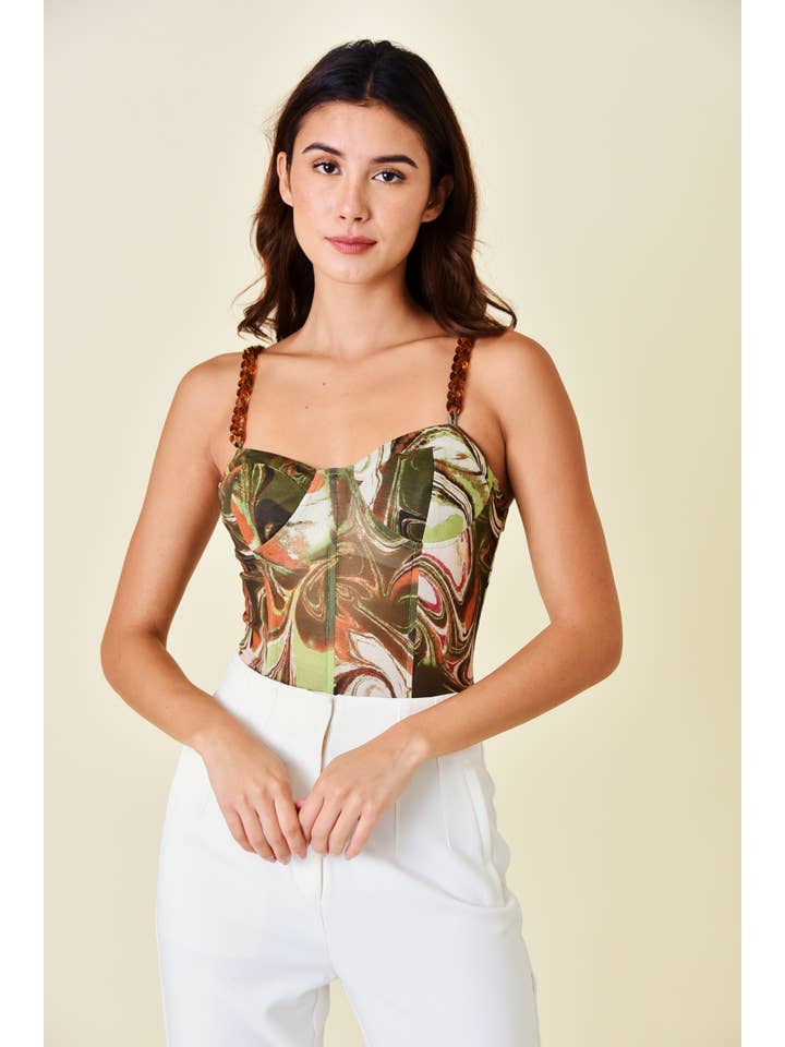 OLIV MULTI ABSTRAKT TRYCK AKRYL KEDJEBAND BODYSUIT-PI5677FO för wholesale på Faire