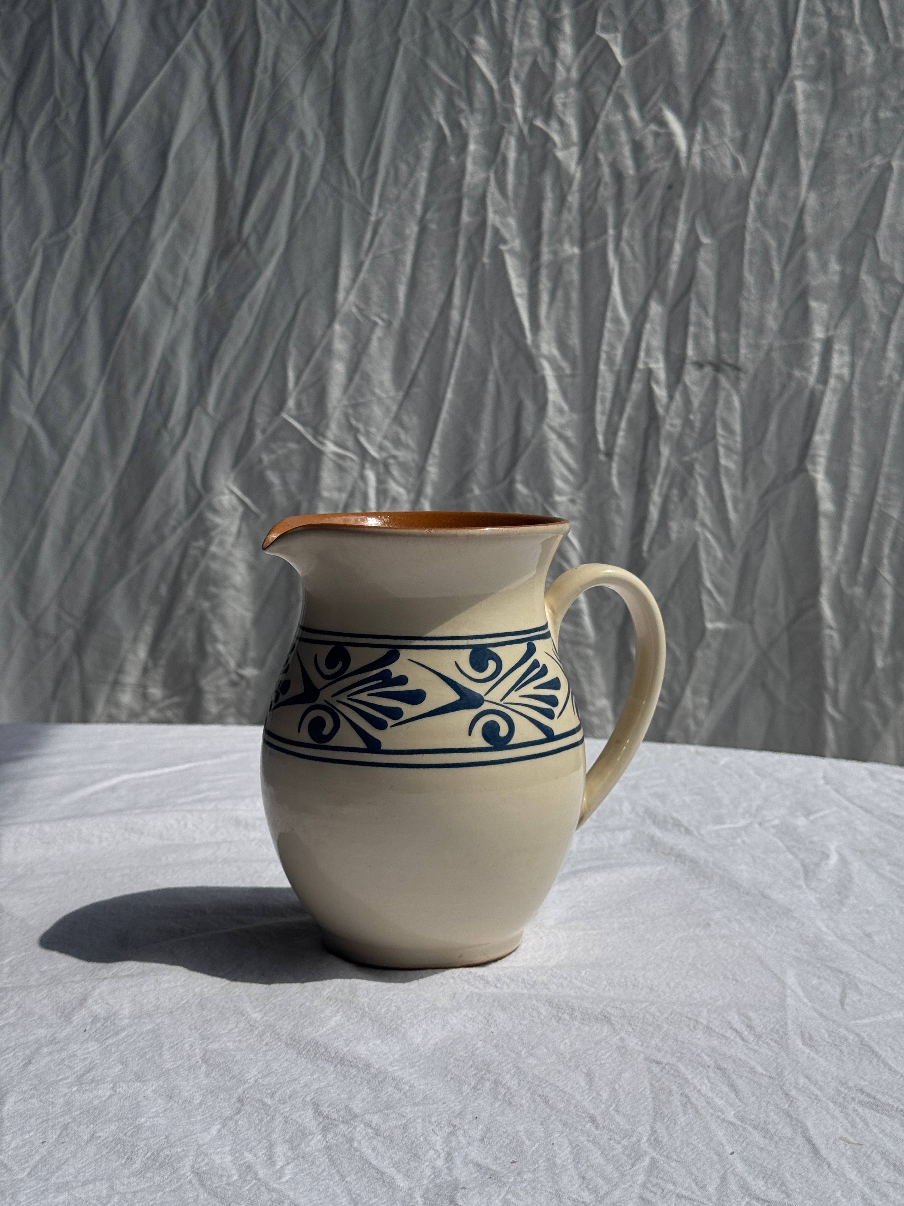 Office Objets - Wholesale Pitcher - Vintage white pitcher with stylized blue vegetal frieze H17.513
