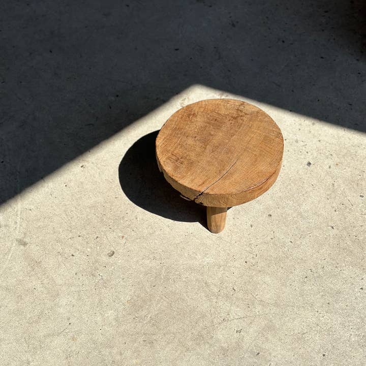 Office Objets - Wholesale Stool - Small low three-legged stool in upcycled blond teak D:30 H:1543