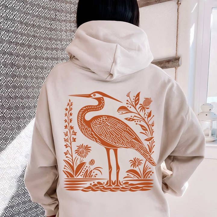 Heron Hoodie | Bird Hoodie | Coastal Nature Graphic Hoodies for wholesale by Sisterly Gifts Shop