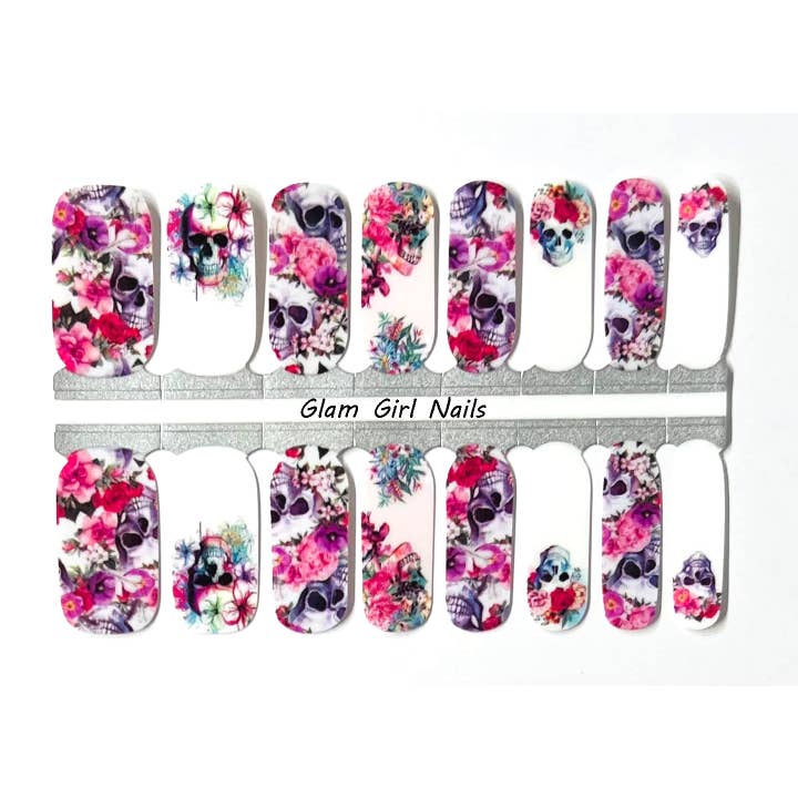 Skulls and Roses Halloween Nail Wraps for wholesale by Glam Girl Nails