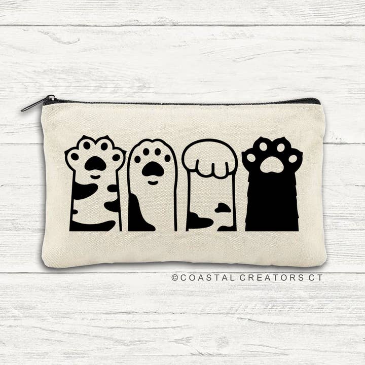Cat Paws & Claws Canvas Zipper Pouch Bag for wholesale by Coastal Creators of Connecticut