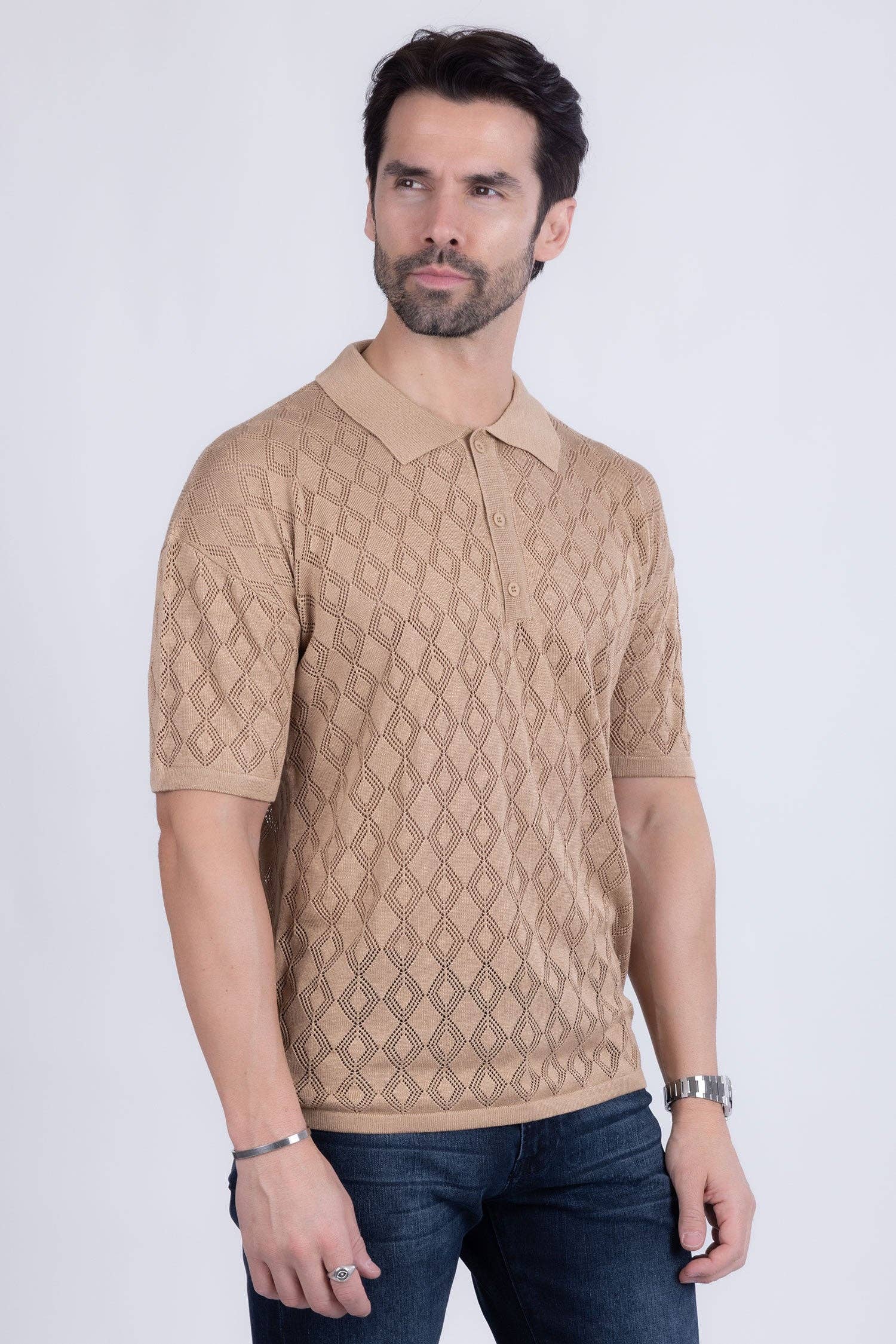 BARABAS - Venta al por mayor Polo - Hombre - Camisetas Polo Transparentes Elásticas Geométricas para Hombre 5P128