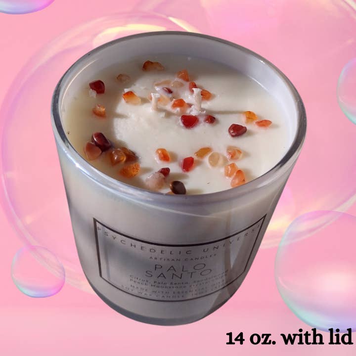 PALO SANTO 14 oz. sojakristallljusburk med lock för wholesale av Psychedelic Universe