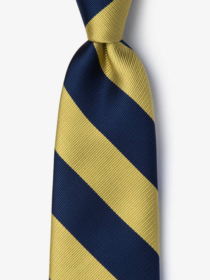 Cravatta da uomo blu scuro e oro - Classic Collegiate Stripe per la vendita all'ingrosso da parte di Wild Ties