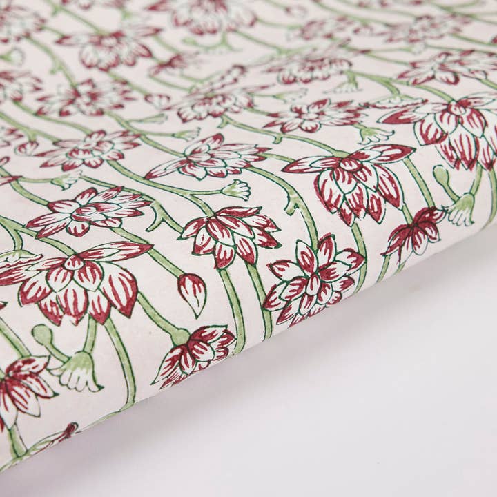 Block Printed Wrapping Paper Sheets - BP Lotus Cherry for wholesale by Paper Mirchi