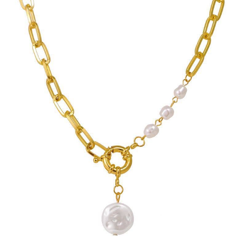Gemscape UK – wholesale Pendant/charm necklace – Gold Paperclip Chain Pearl Necklace – Trendy Chunky Statemen10