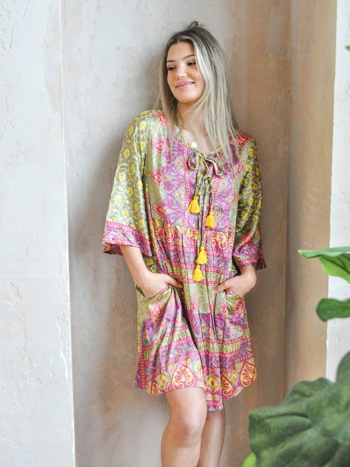 Willow Peasant Dress - Upcycled for wholesale by Guru