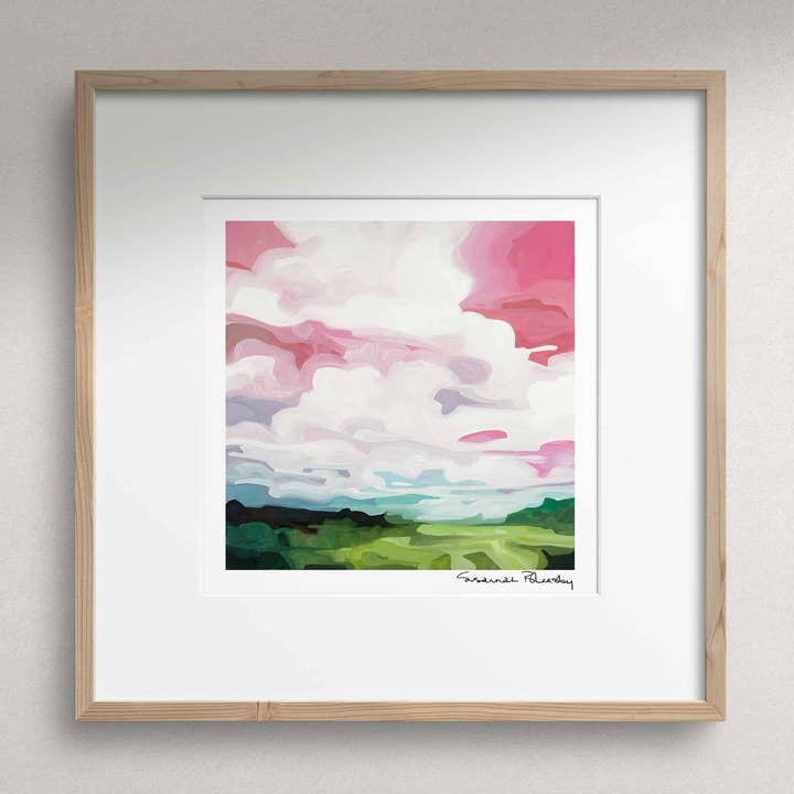 « Stilling » | Peinture de ciel rose | Tirage d'art pour la vente par Susannah Bleasby Art