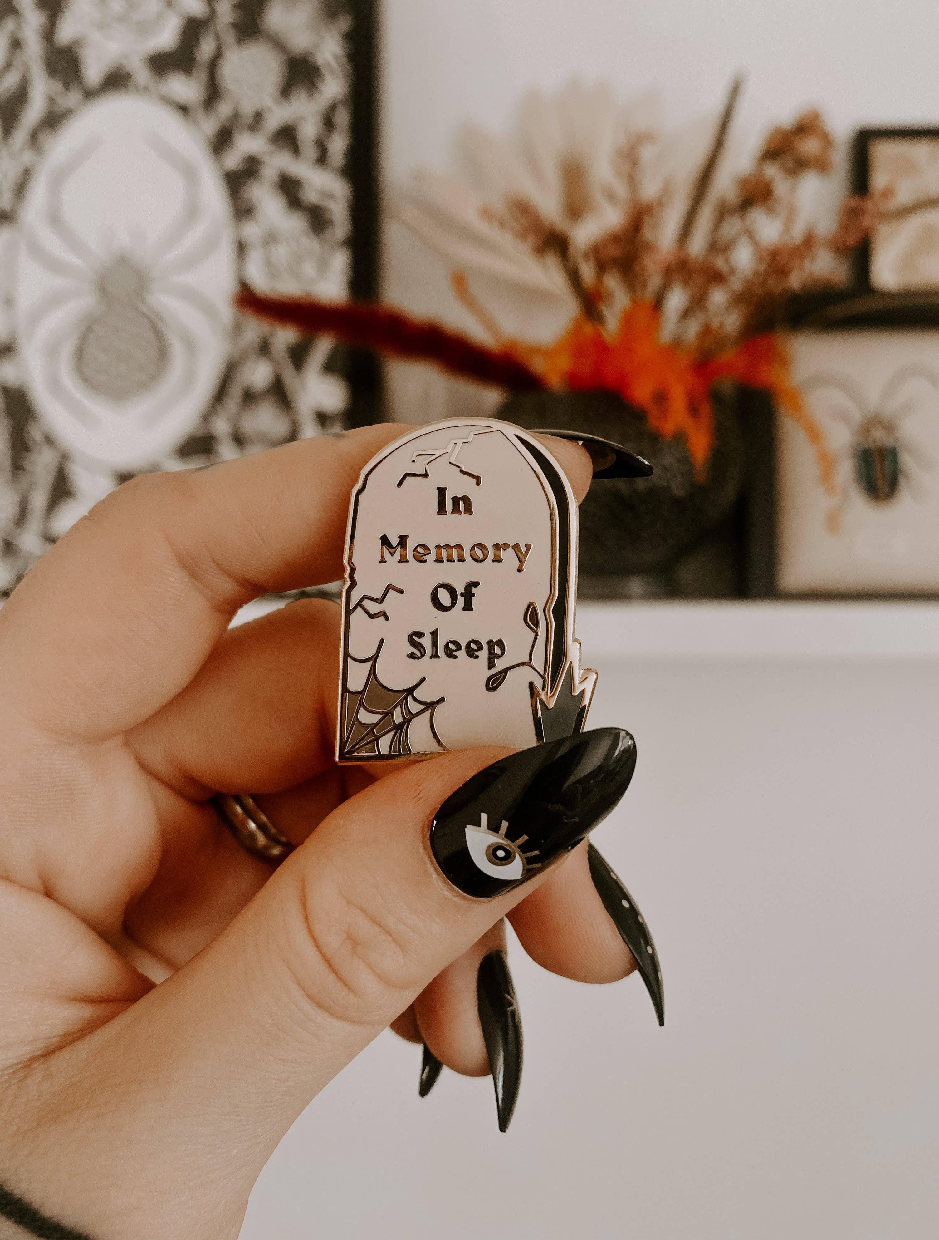 Betty Ratbag – wholesale Lapel pin/button – In Memory Of Sleep Enamel Pin1