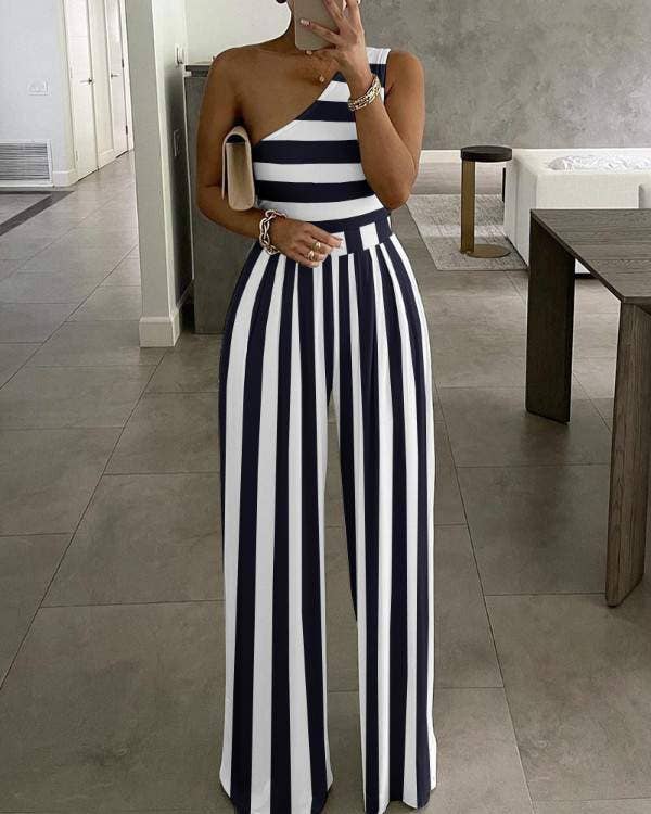 Flarix - Wholesale Jumpsuit - Women's - one shoulder striped colorblock jumpsuit4