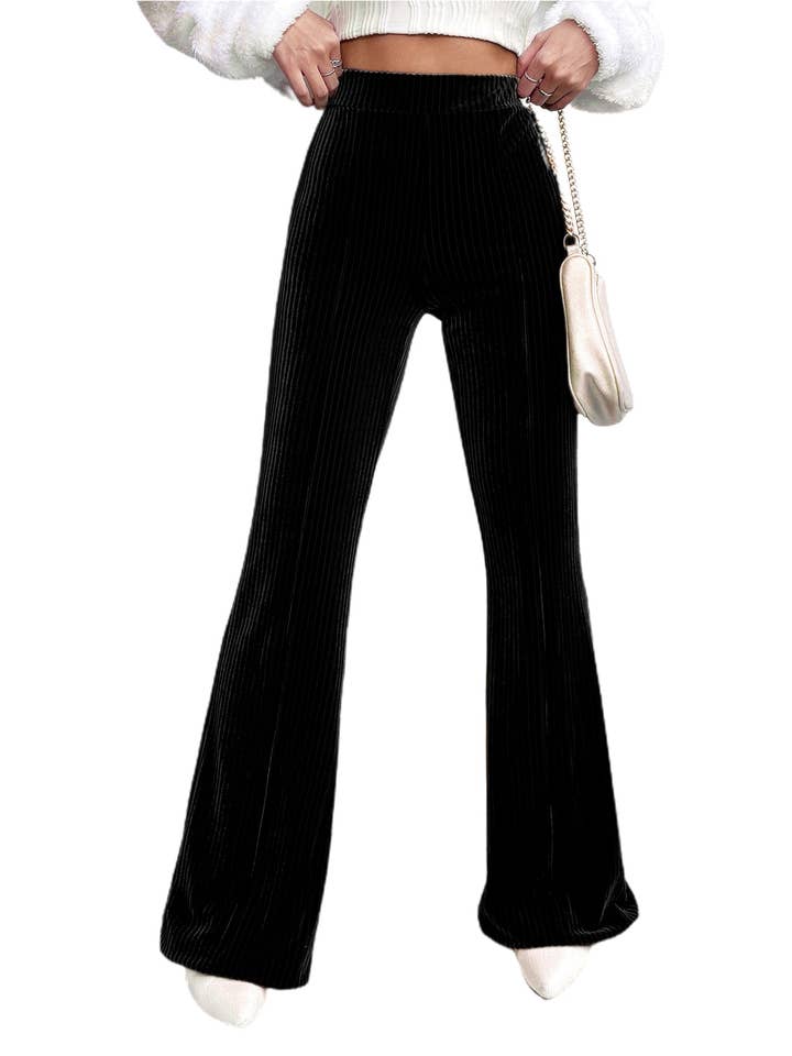 Black Corduroy High Waist Flare Pants for wholesale on Faire