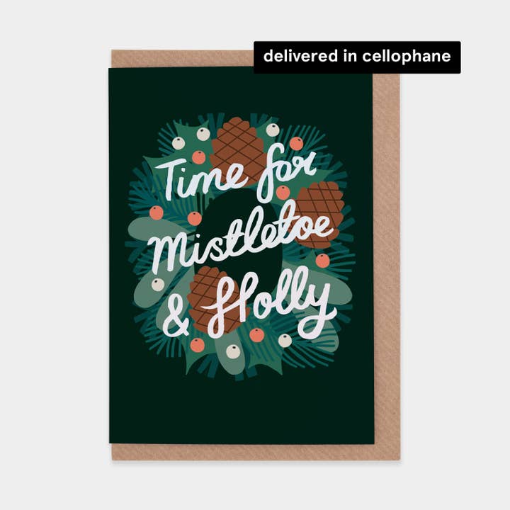 Evermade - Wholesale Christmas Card - Time For Mistletoe & Holly Christmas Card (in cellophane)