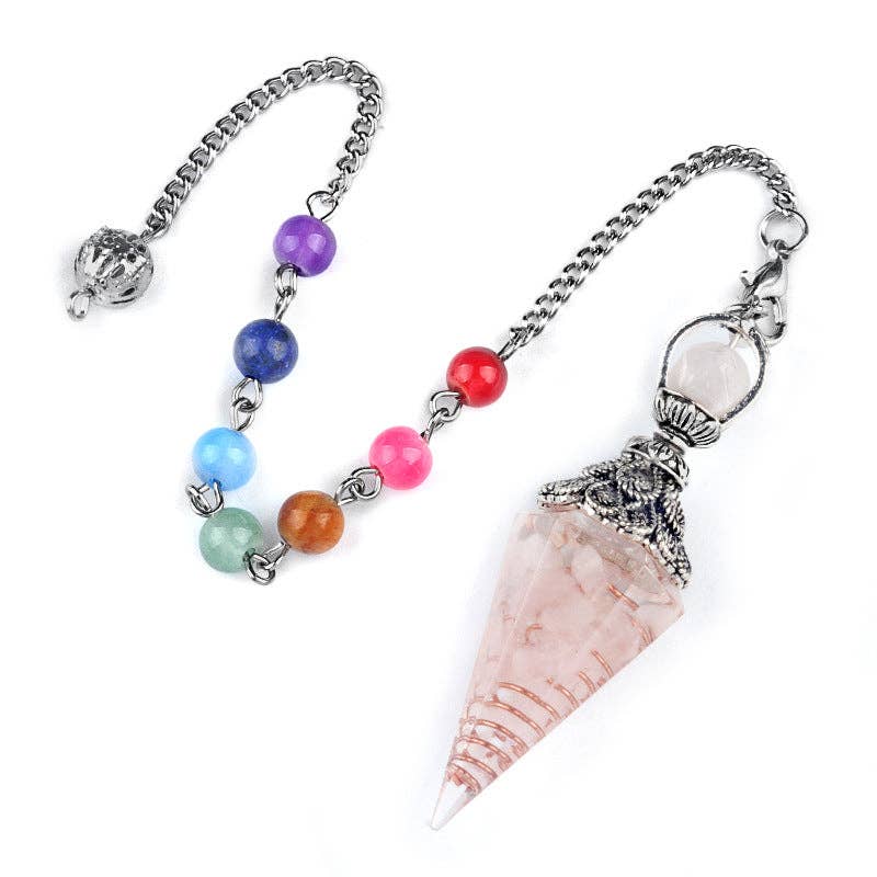 Mio Queena - Wholesale Spiritual Stone/Crystal - Hexagonal Cone Gravel Pendulum with Chakra Chain - CS0