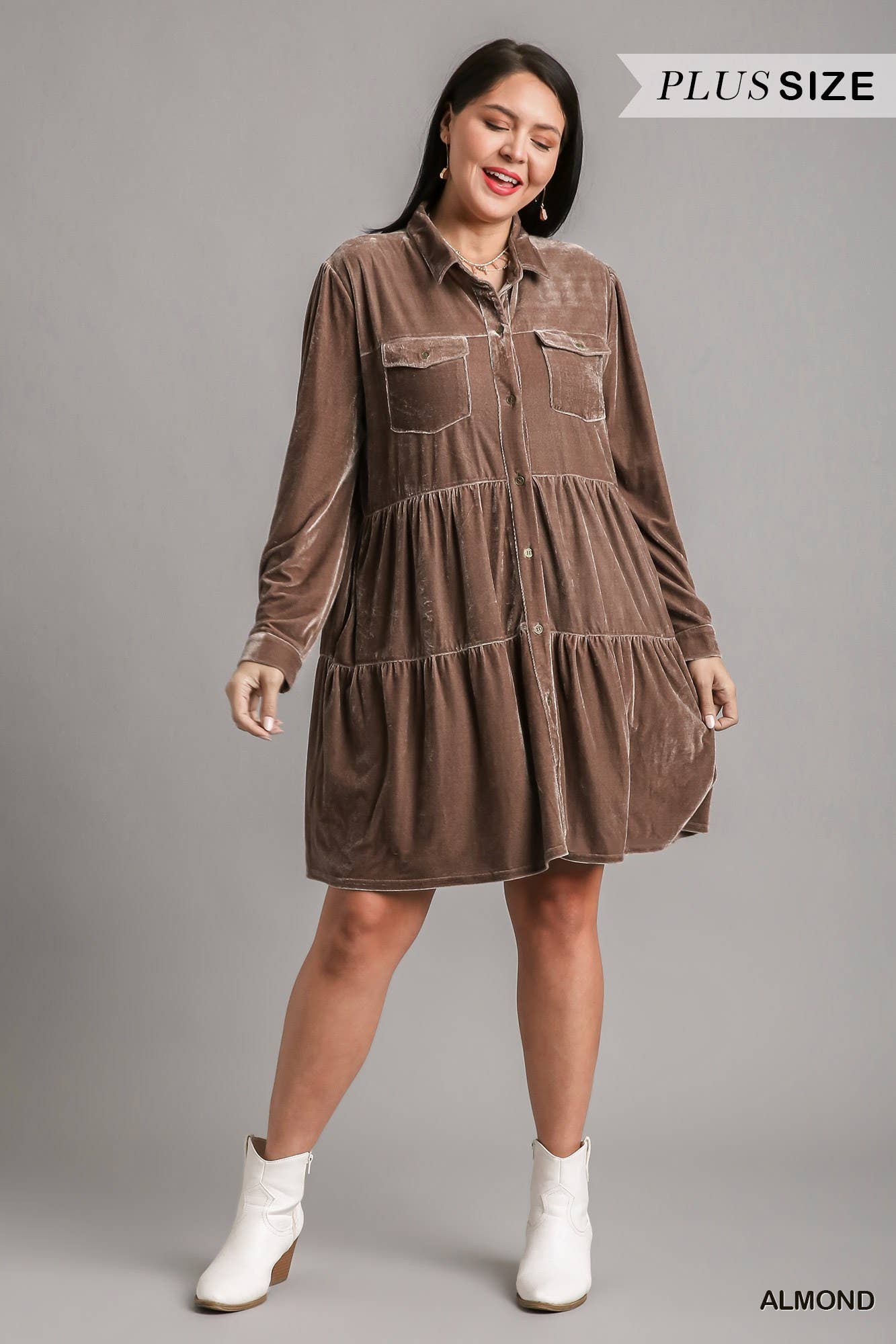 Plush Looks - Wholesale Dress - Women's - Velvet Button Down Dress11