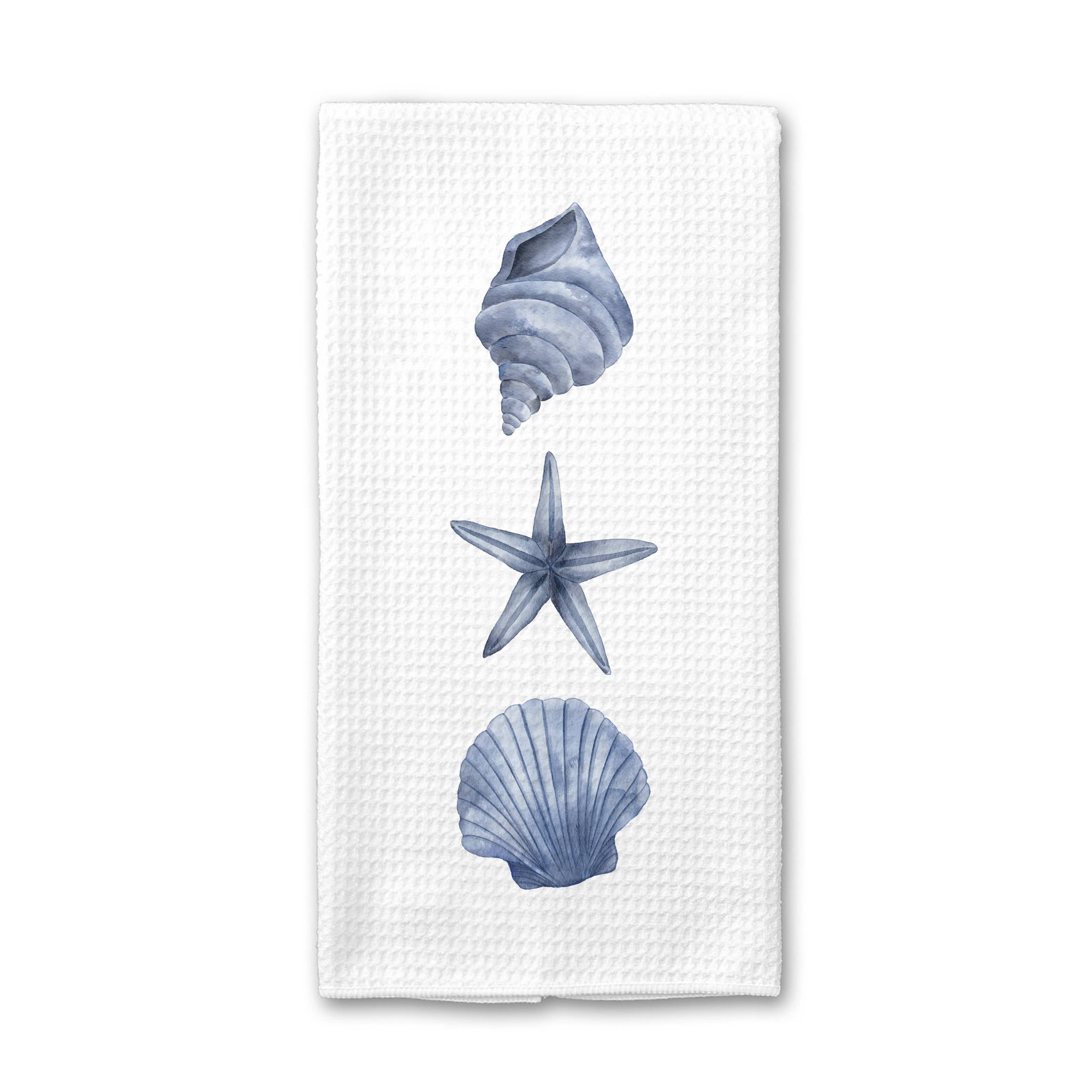 Canary Road - Wholesale Tea Towel - Blue Shell Trio Coastal Dish Towel, Beach House Towel, Decor1