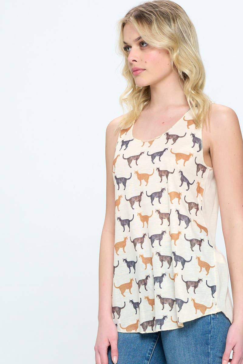 SM WARDROBE - Wholesale Tank Top - Women's - ALL OVER CAT PRINT CLASSIC TANK TOP1