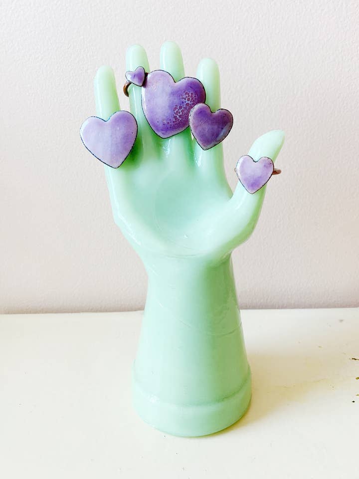 bruja love - lavender enamel heart rings for wholesale by loving anvil