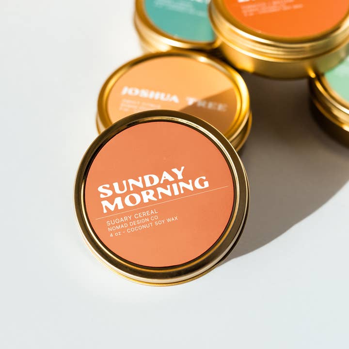 Sunday Morning Travel Tin Candle for wholesale by Nomad Design Co