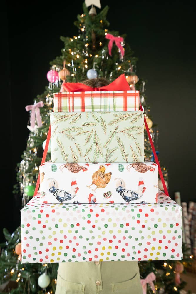Lana's Shop - Wholesale Flat Wrap - Christmas Chickens in Santa Hats Single Sheet Gift Wrap12