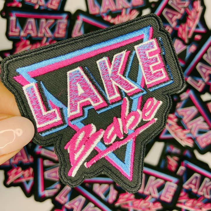 3" Lake Babe in Pink, Black and Blue - Embroidered Hat Patch for wholesale by TEELUX