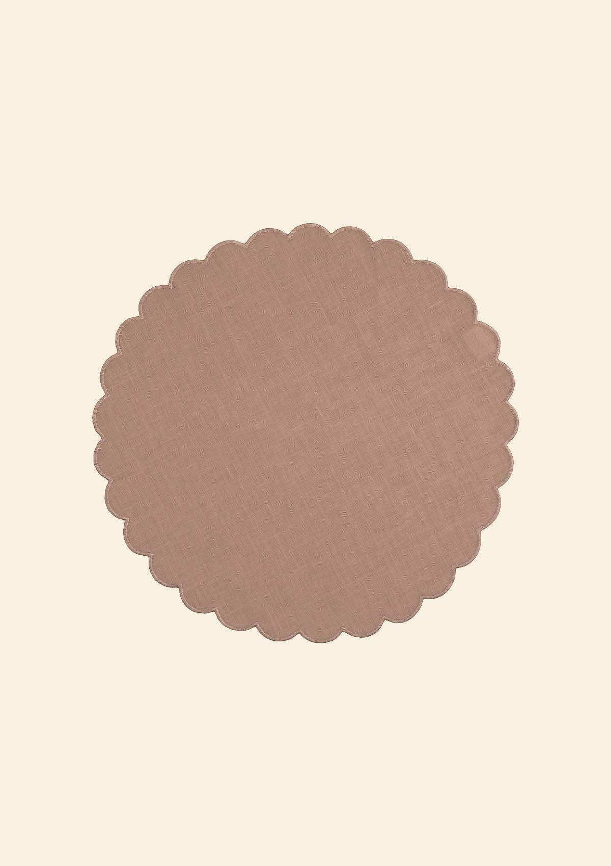 Scalloped round placemats in Powder Pink linen (set of 2) for wholesale on Faire2