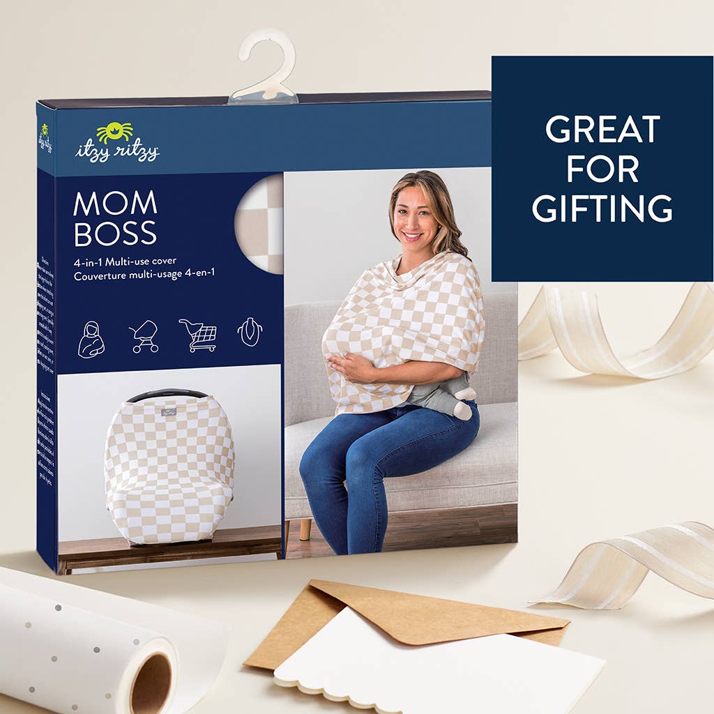 Itzy Ritzy - Wholesale Car Seat Cover - Kids & Baby - *NEW* Taupe Checkerboard Mom Boss™ 4-in-1 multi-use cover3