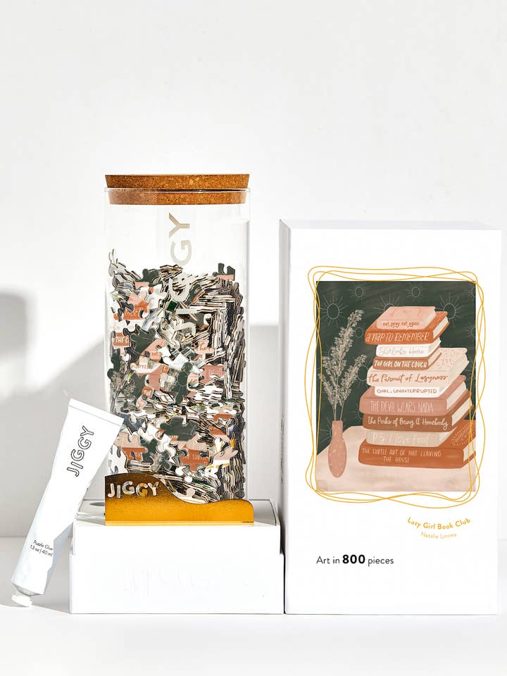 800pc Puzzle & Glue Kit: Lazy Girl Book Club for wholesale by JIGGY Puzzles