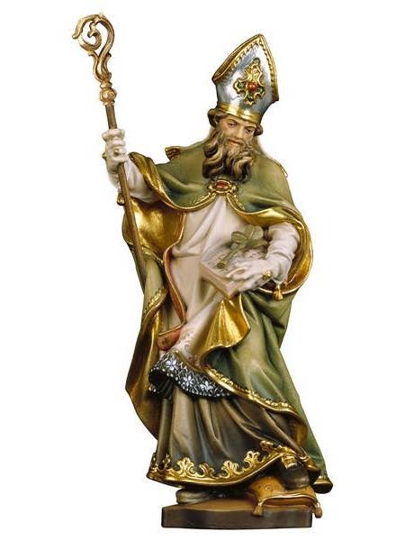 Statue of Saint Patrick in carved wood for wholesale by Costa Articoli Religiosi