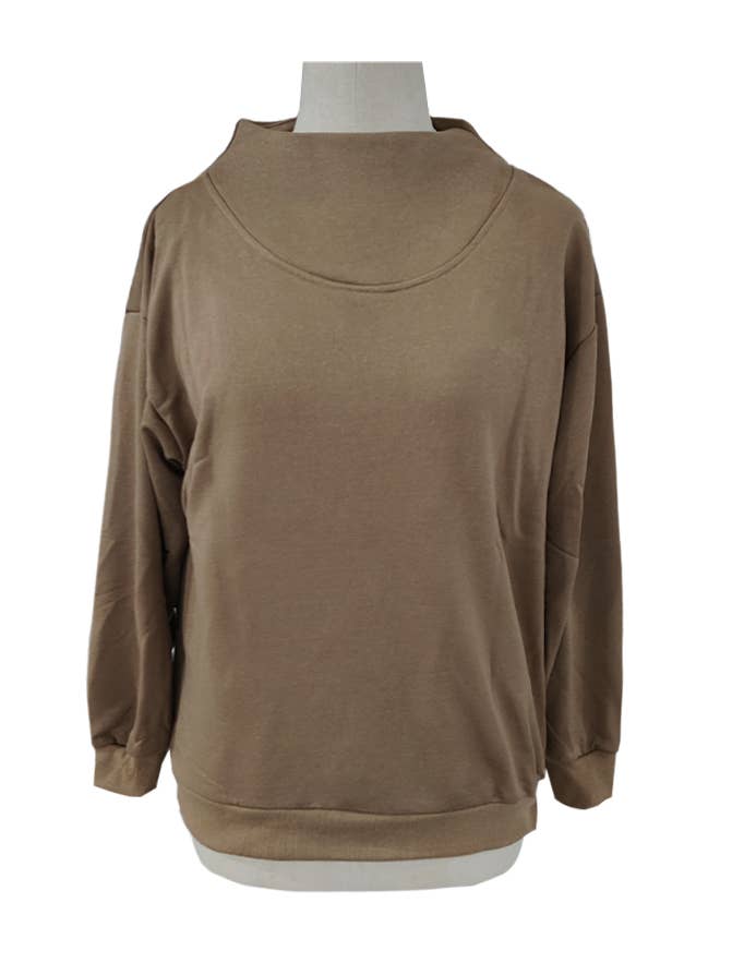 Rosa Clothing - Wholesale Sweatshirt - Women's - Athleisure plain mock neck loose Sweatshirt