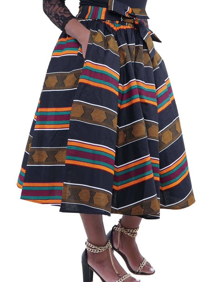 Satsuma Wholesale – wholesale Kjol - Dam – Afrikansk kvinnors sommarkjol i Kente, midi/vadlängd3