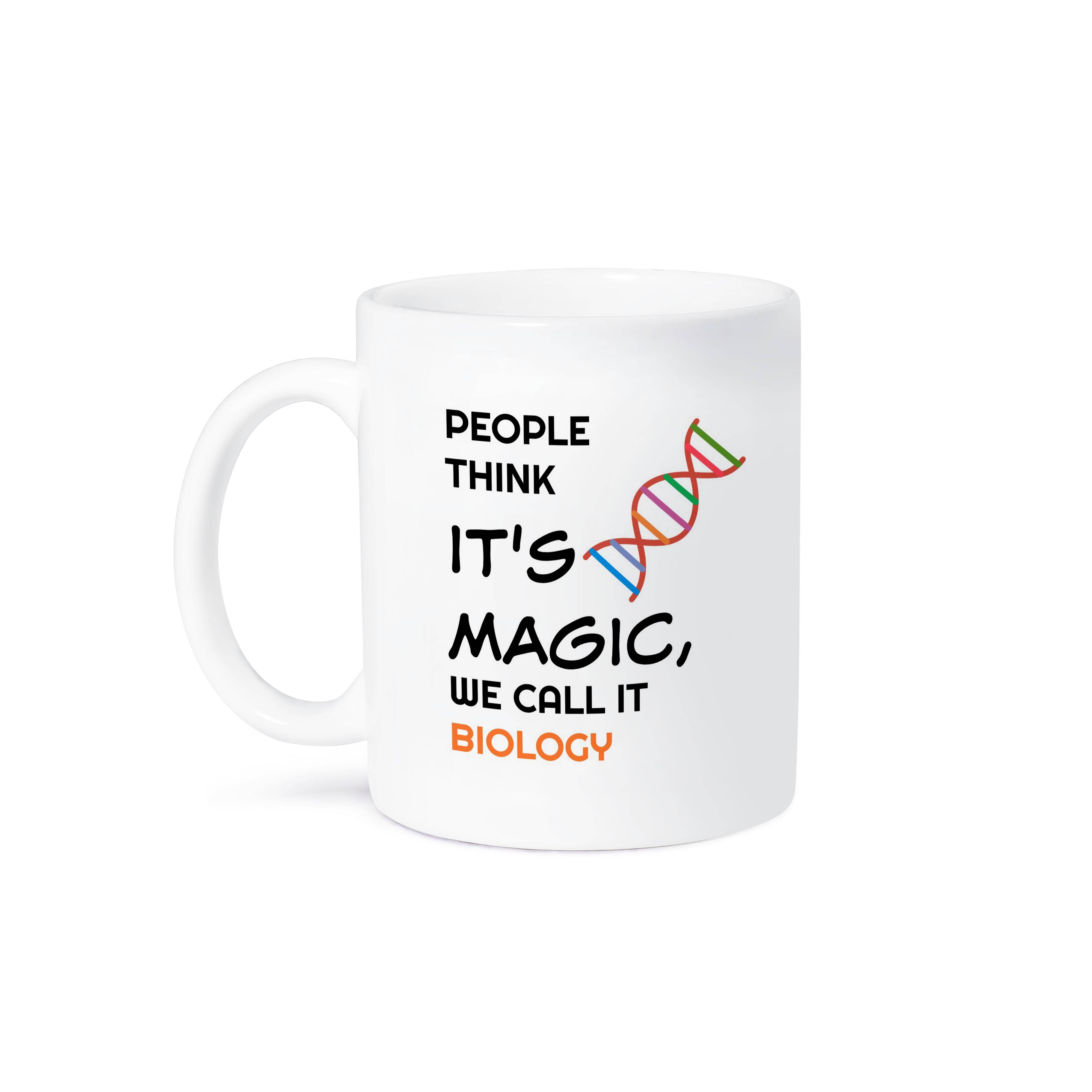 3dRose - Wholesale Coffee Mug - 3dRose, People Think Its Magic We Call It Biology, DNA, black lettering, Mug8