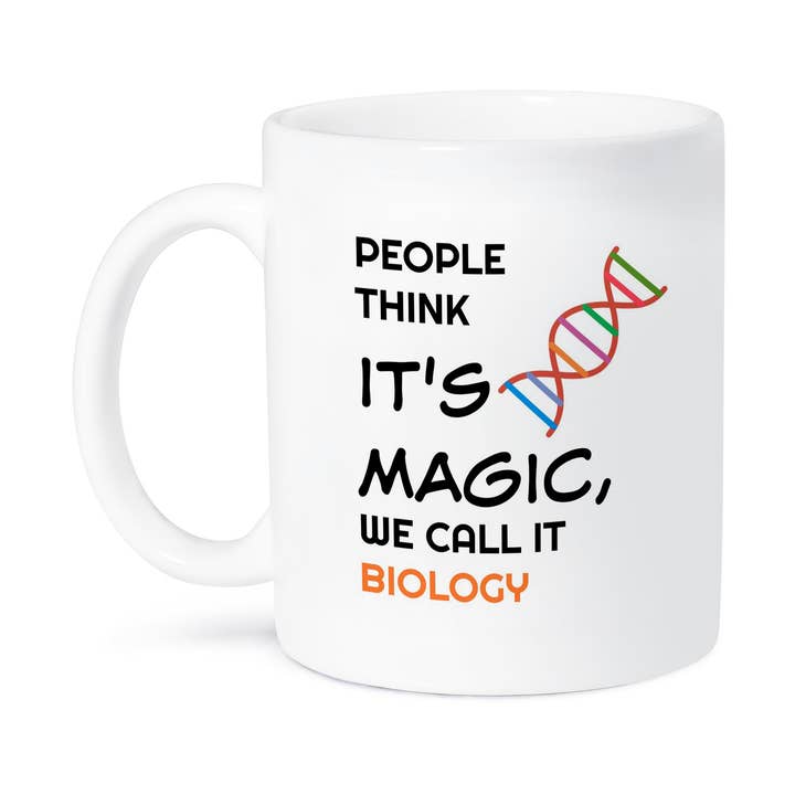 3dRose – Großhandel Kaffeebecher – 3dRose, Die Leute denken, es sei Magie, wir nennen es Biologie, DNA, schwarze Schrift, Tasse8