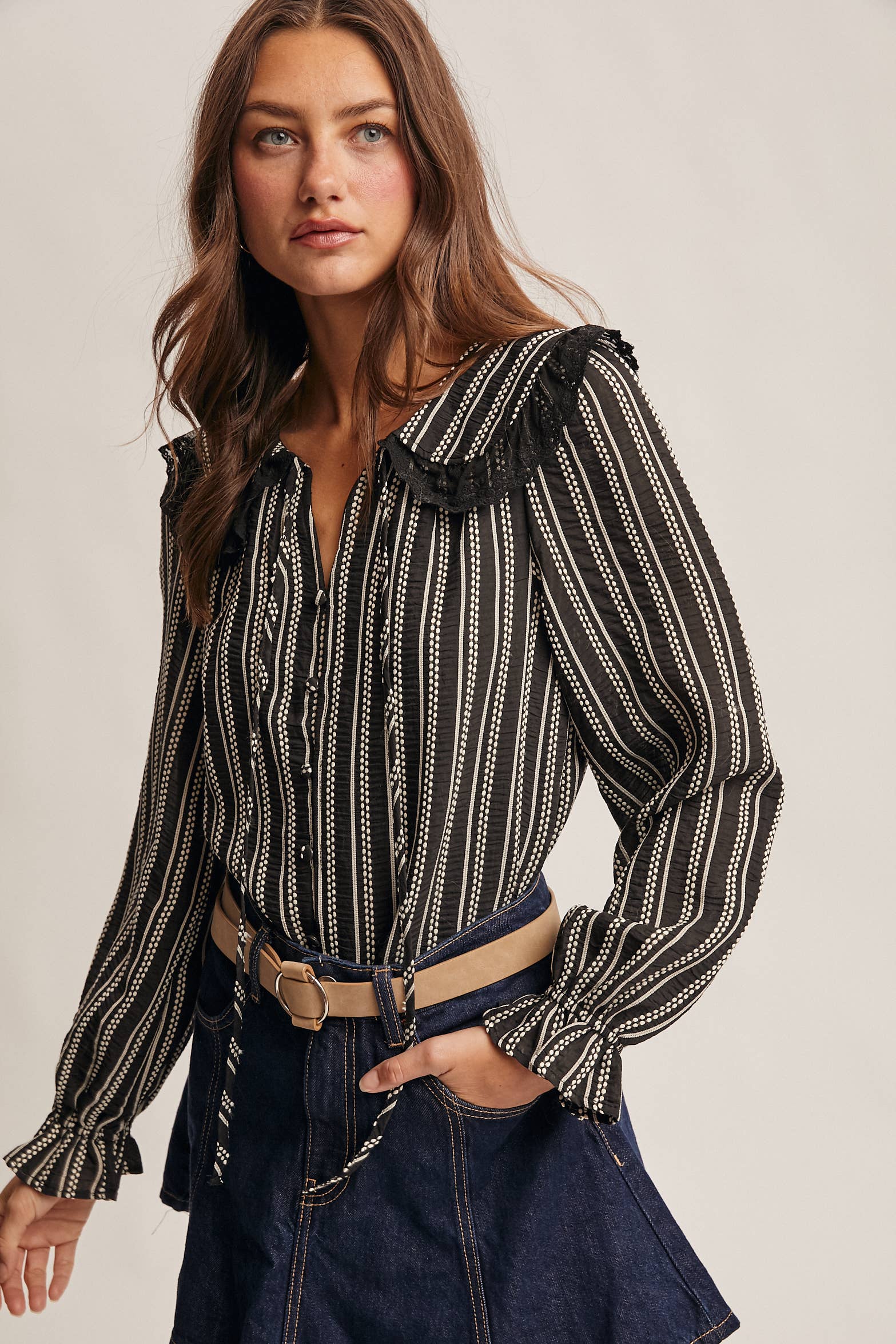 Forte - Wholesale Blouse - Women's - Embroidered Collar Textured Blouse FT0011 3