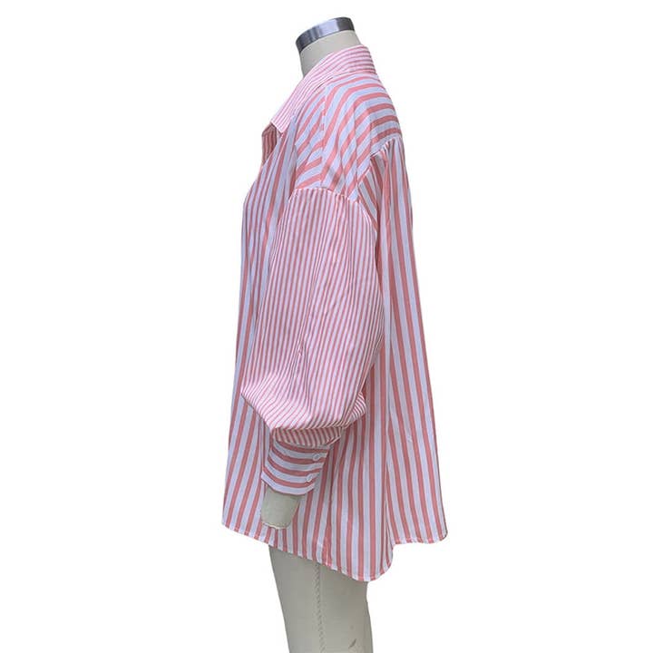 Sheer Trend - Vente Chemise à col boutonné – femme - Blouses et chemises à col à revers à rayures amples et urbains6