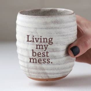 Living My Best Mess Everyday Tumbler in Cream for wholesale by Gravesco Pottery