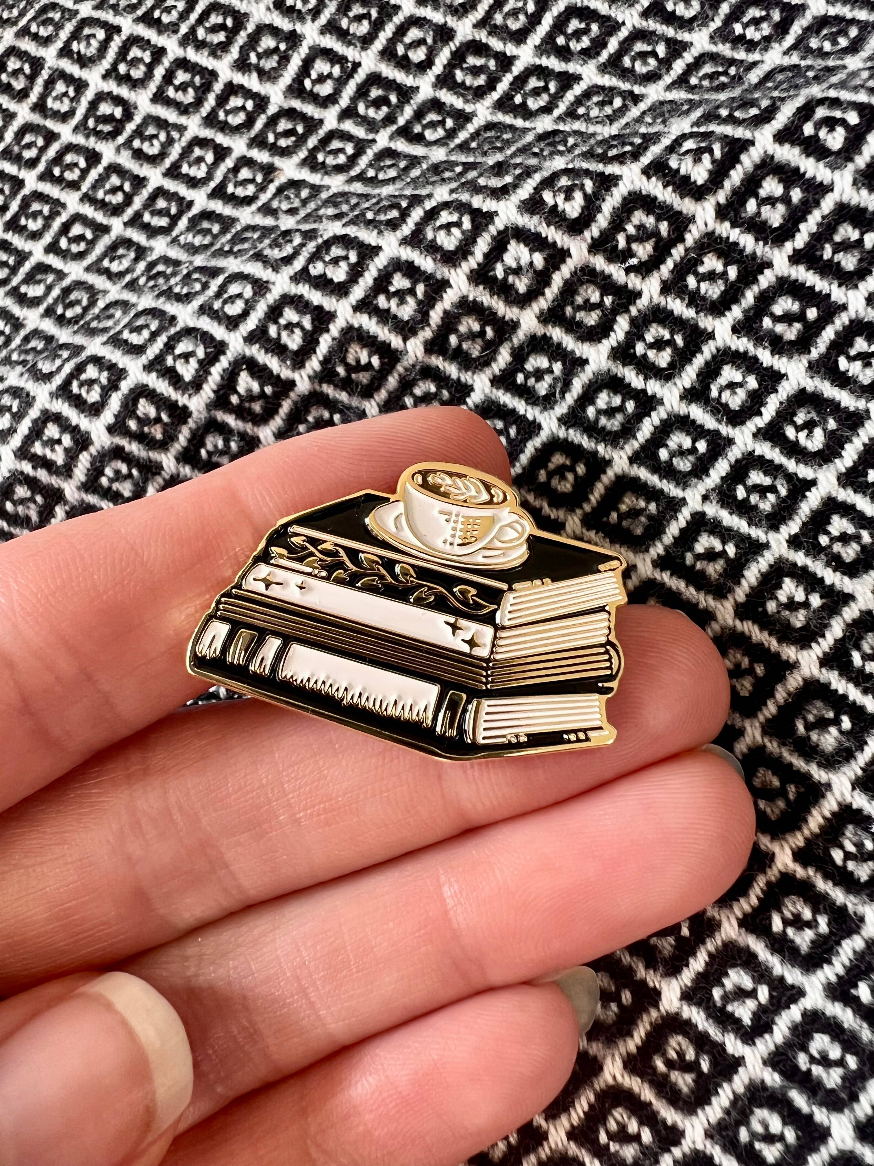 Follysome Prints - Wholesale Lapel Pin/Button - Books and Coffee Enamel Pin - Ex Libris1