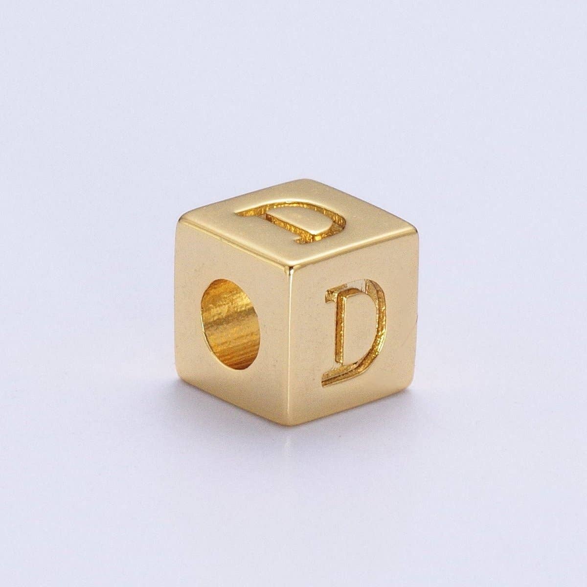Aim Eternal - Wholesale Individual Charm/Pendant - Gold Initial Letter Alphabet 6.2mm Block Beads Charm Connector For Jewelry Making Component Supply A-A1145-A-A11573