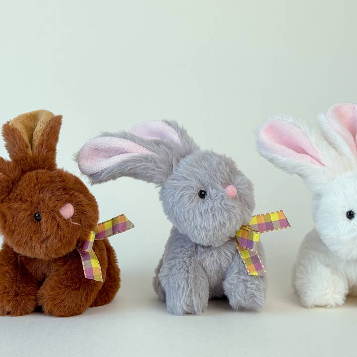 Conejo de orejas largas Cotton Ball Spring, marrón, gris, blanco, 5.5 pulgadas para venta al por mayor de Plushland