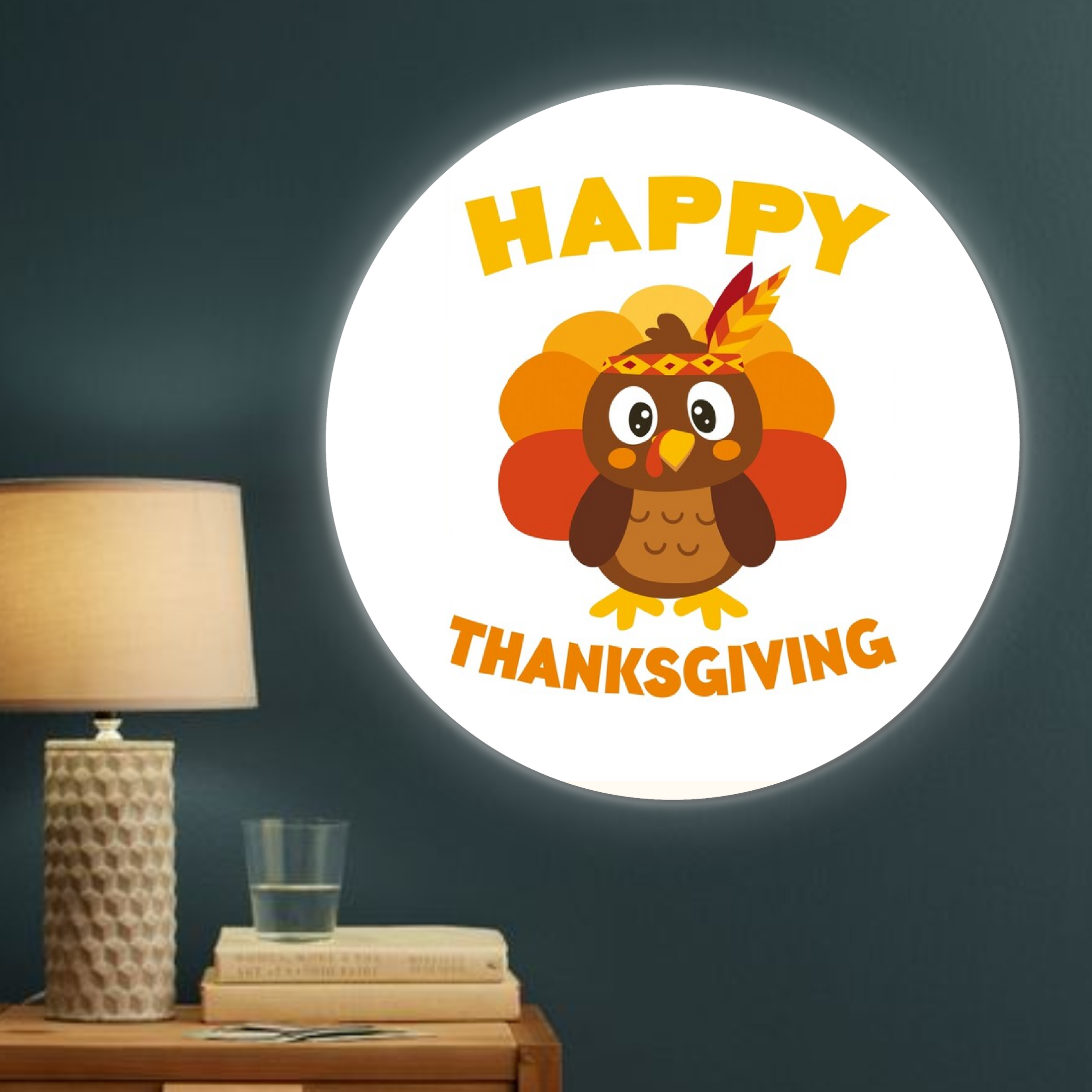 Glow Neon - Wholesale Neon Sign - Happy Thanksgiving Printed Neon Sign, Wall Art Lights Deco0