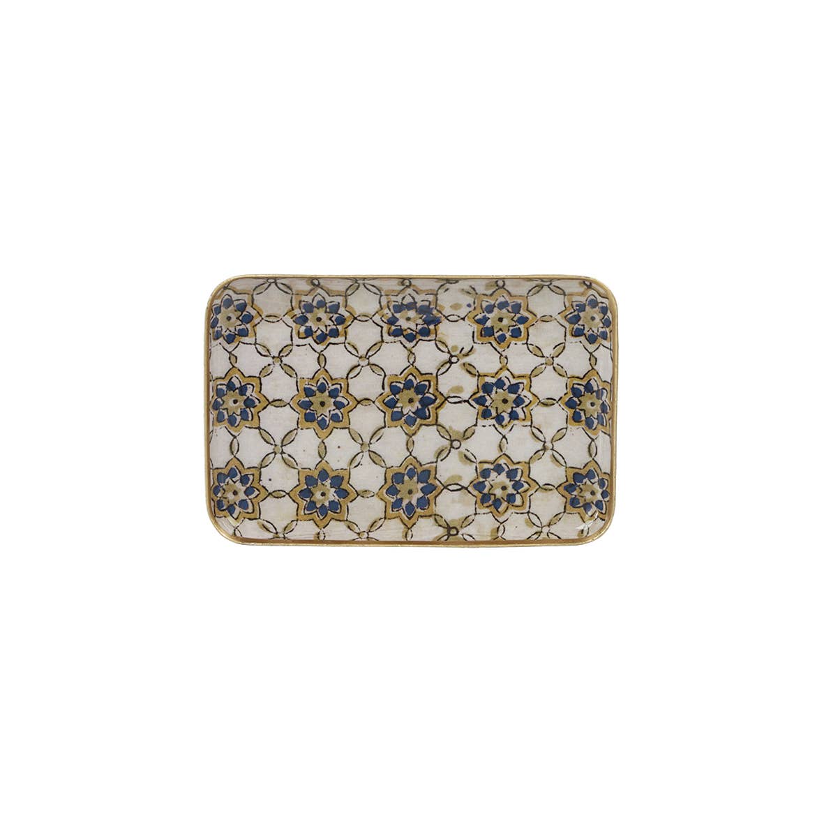 Maison Lilo – wholesale Decorative tray – Blue Zellige enamel metal tray 10x15, gold border0