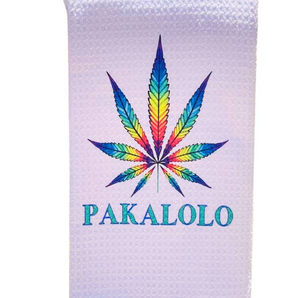 Pakalolo kitchen towel, Hawaiian weed, very colorful... for wholesale by TOPICS IN THE TROPICS
