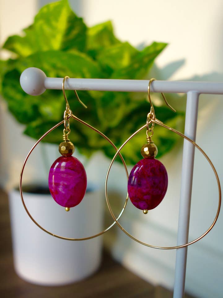 Hot Pink Bead Hoops for wholesale by emmie's earrings