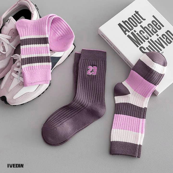 Ivedin - Wholesale Socks - Women's - High Cotton Lilac Sports Socks Packs for Women2
