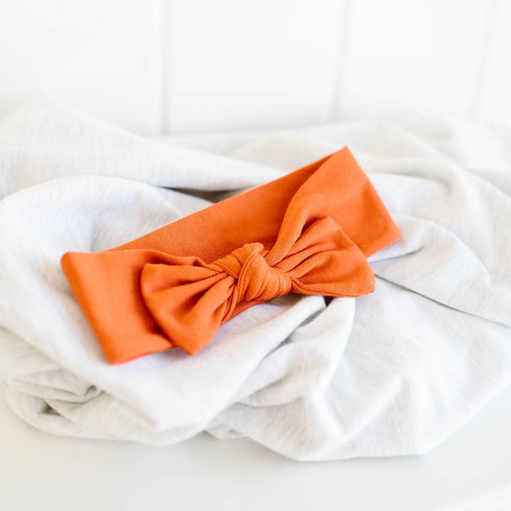Fawn & Foster - Wholesale Fashion Headband - Baby - Organic Cotton Bow Headband | Rust Red Orange | Baby Newborn