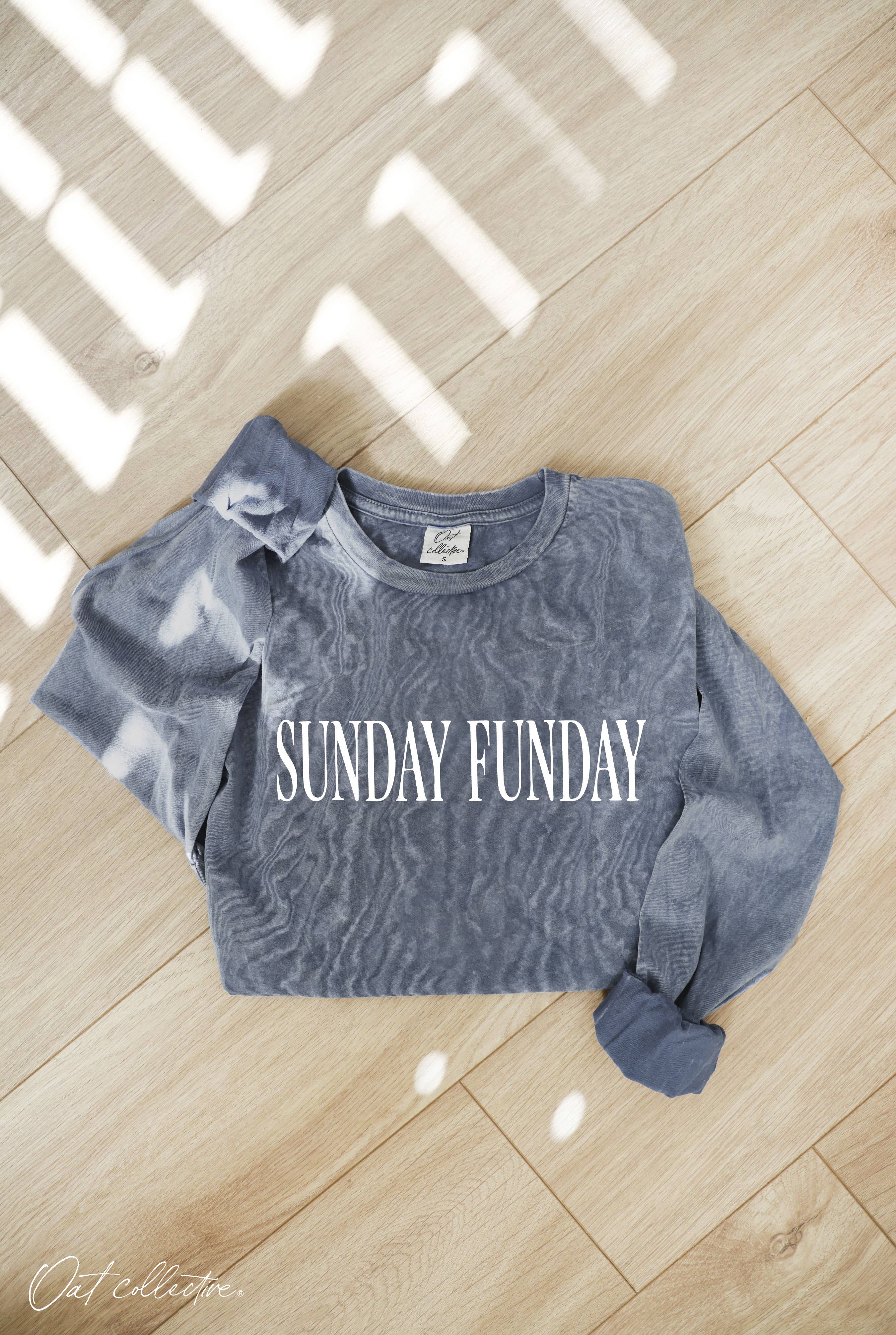 OAT COLLECTIVE - Wholesale Screen Printed T-Shirt - Women's - SUNDAY FUNDAY Mineral Washed Long Sleeve Graphic Top 5