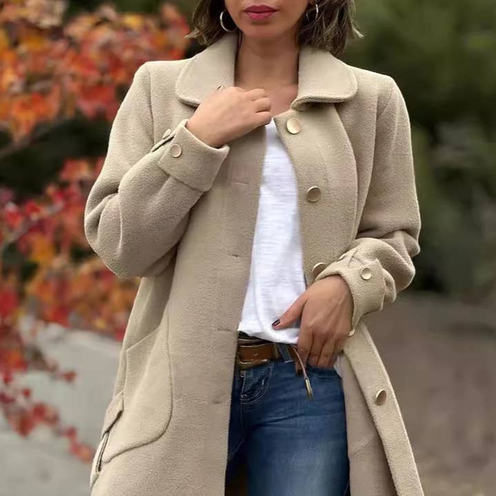 Cozy Button Front Wool Blend Coat with Lapel Collar and other Purchase Wholesale winterjacken deutscher. Free Returns & Net 60 Terms on Faire trending on Faire.