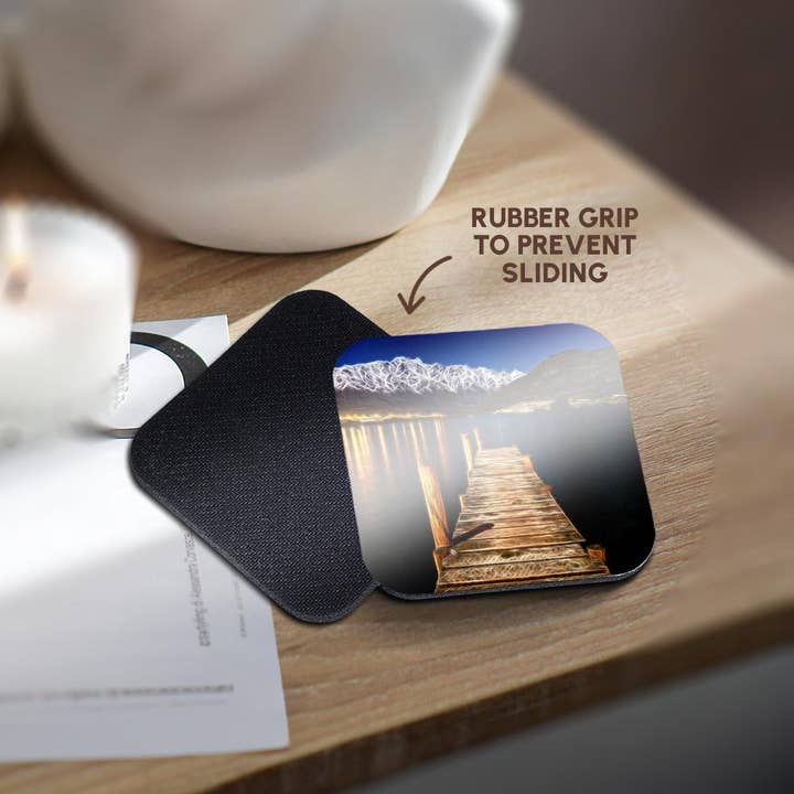 3dRose - Wholesale Coasters - 3dRose, Dock Over A Mountain Lake Image Of Light Infused Painting, Coaster10